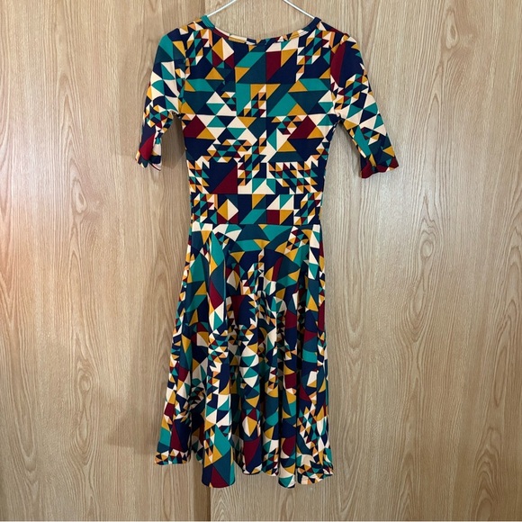 LuLaRoe Multi Color Patterned Swing Midi Dress - Picture 3 of 5